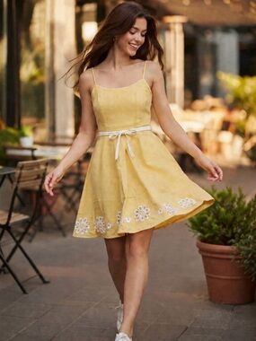 Jessica Howard Yellow Floral Embroidered Mini Dress